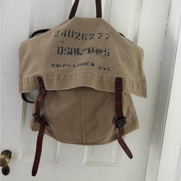 Ralph Lauren Tan Canvas Backpack Military Tote - Picture 1 of 3